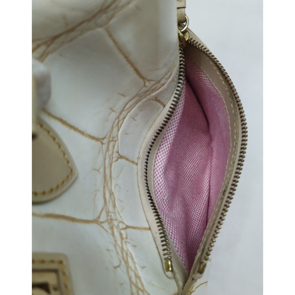 Dooney & Bourke Off White Leather Crocodile Embossed Top Handle Satchel Bag - Picture 15 of 16